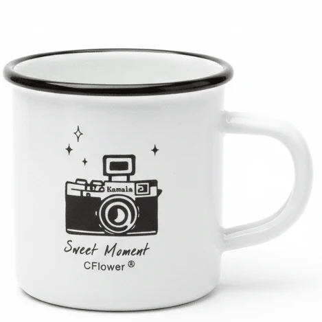 AKDC White Porcelain Mug with Black Camera Design for Coffee, Tea & Decorative Use – 80ml