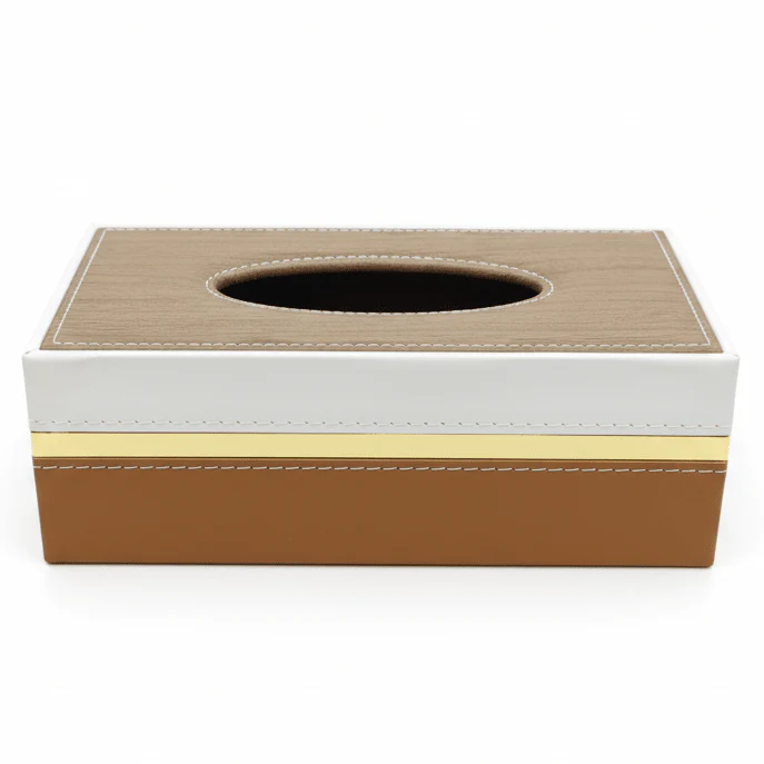AKDC Wood Pattern Leather Tissue Box Cover 13x25x8 Cm