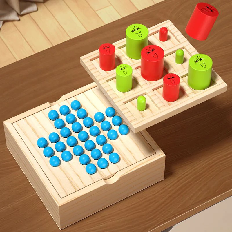 AKDC Wooden 2-in-1 Chess Game Playset, Improve Coordination Ability