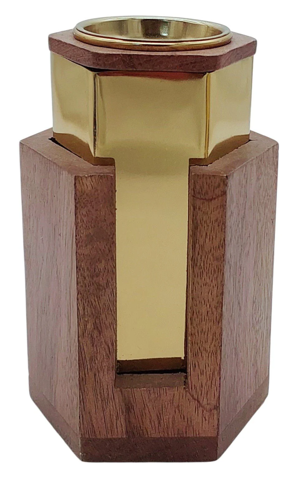 AKDC Wooden and Metal Incense Burner 10.5cm*14cm, Gold/Wood, BD32047S