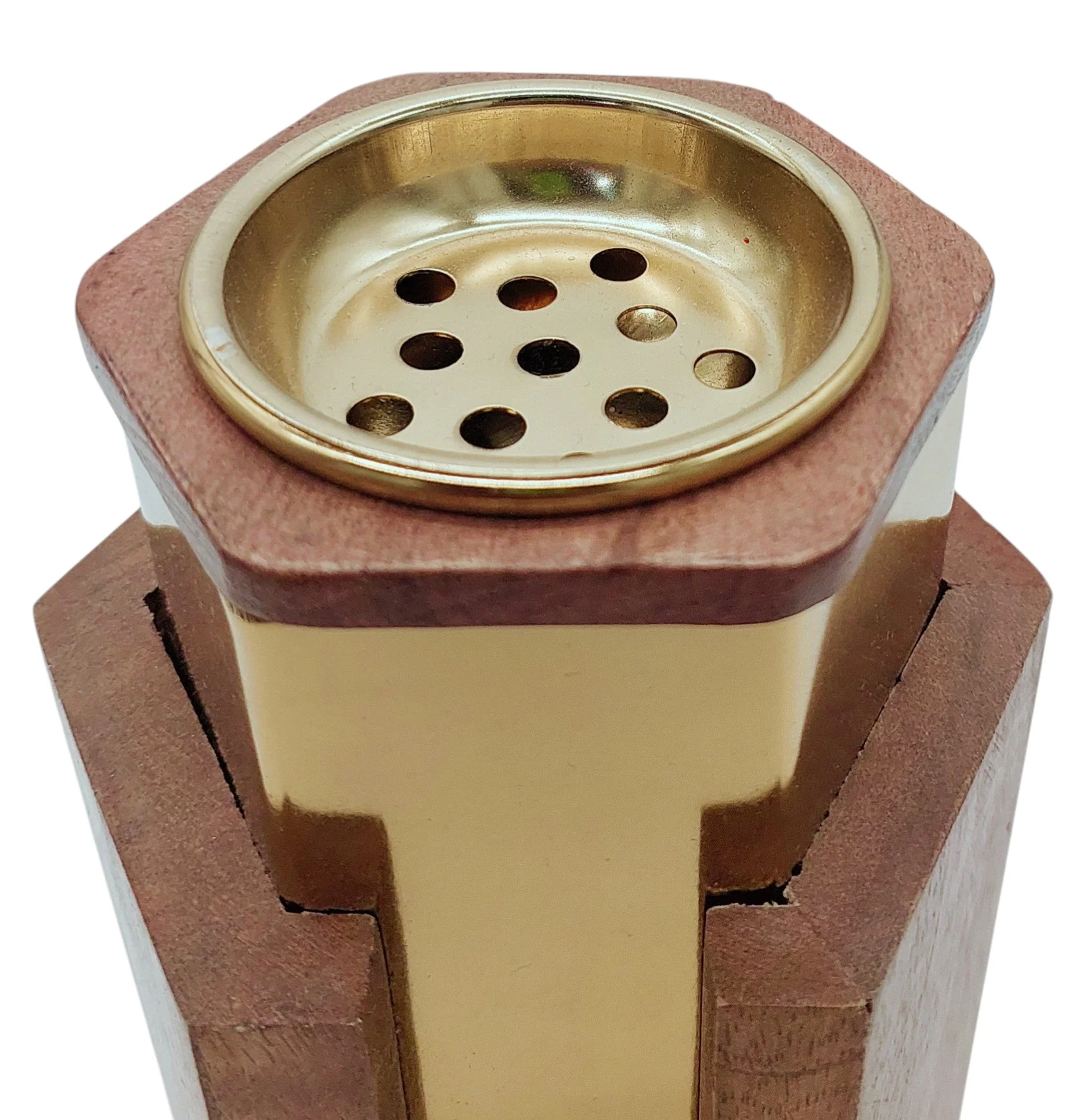 AKDC Wooden and Metal Incense Burner 10.5cm*14cm, Gold/Wood, BD32047S - Image 2