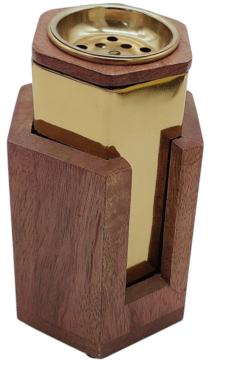 AKDC Wooden and Metal Incense Burner 10.5cm*14cm, Gold/Wood, BD32047S - Image 3
