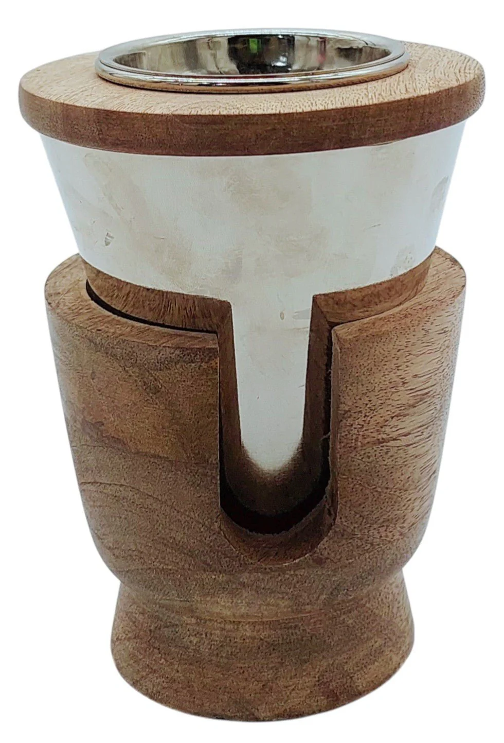 AKDC Wooden and Metal Incense Burner 11cm*15cm, Silver/Wood, BD32103