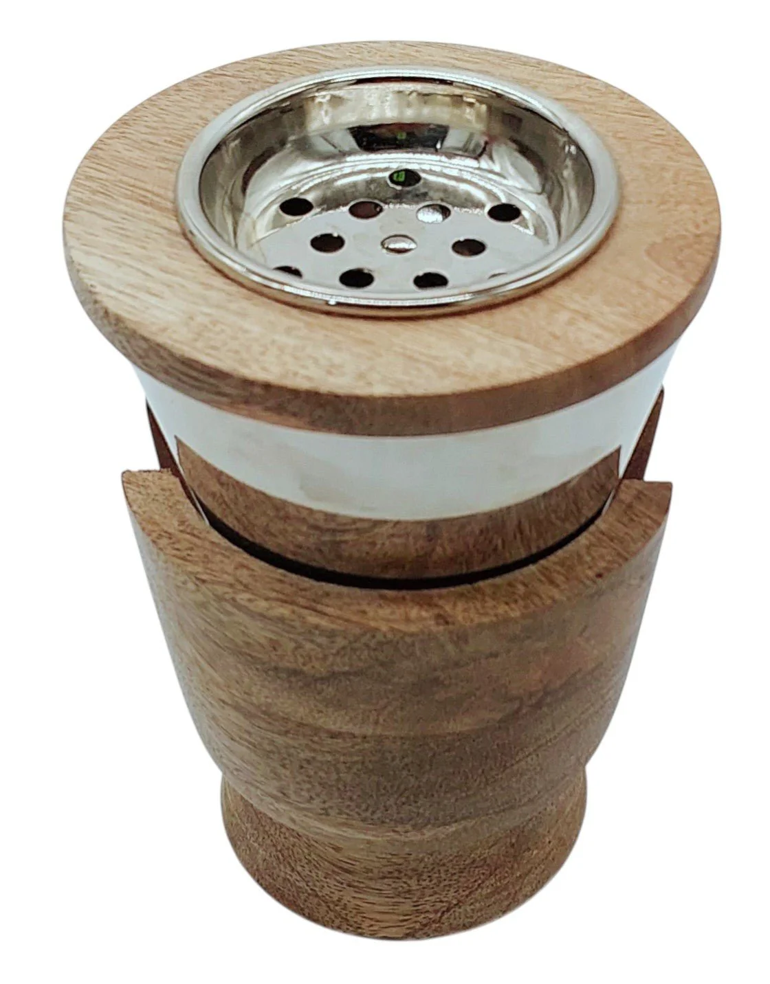 AKDC Wooden and Metal Incense Burner 11cm*15cm, Silver/Wood, BD32103 - Image 3