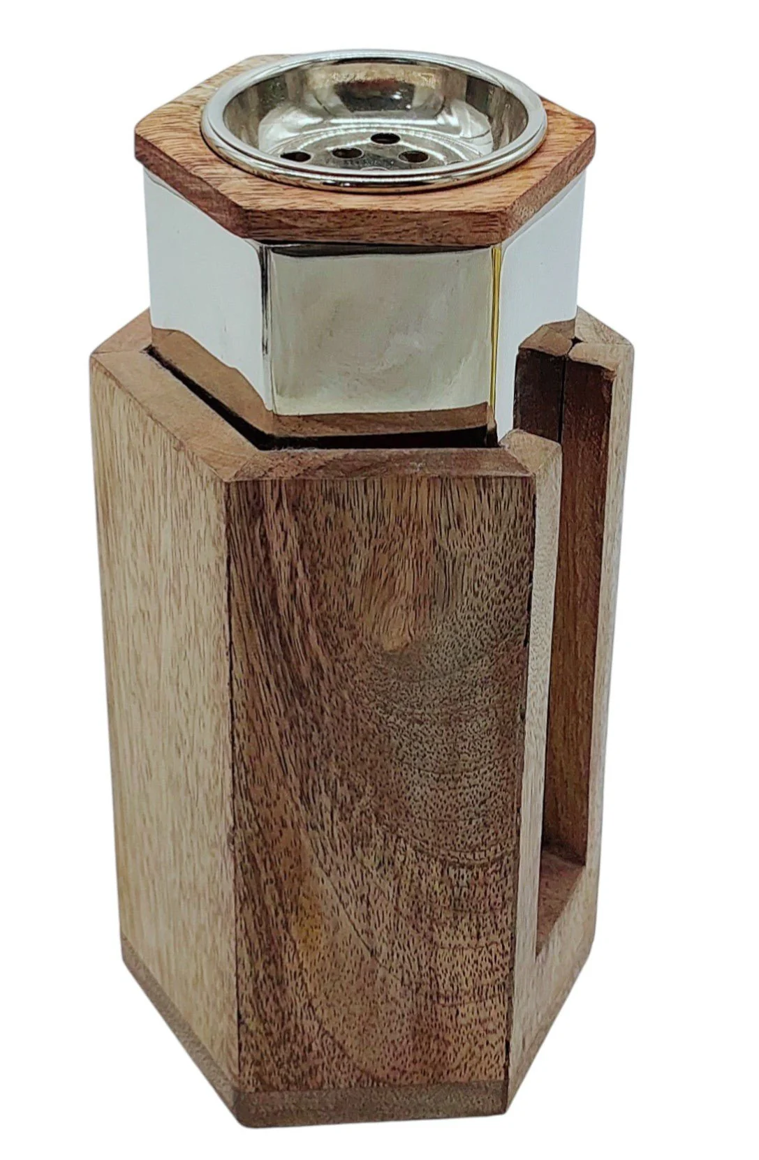 AKDC Wooden and Metal Incense Burner 11cm*21cm, Silver/Wood, BD32107L - Image 3