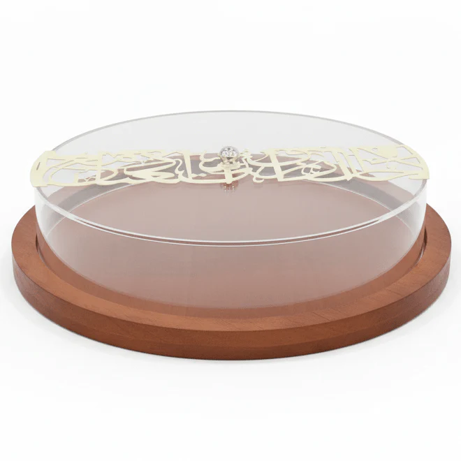 AKDC Wooden Candy Display Plate with Acrylic Cover – Premium Dessert Serving Tray for Cakes Sweets & Pastries – 30 cm