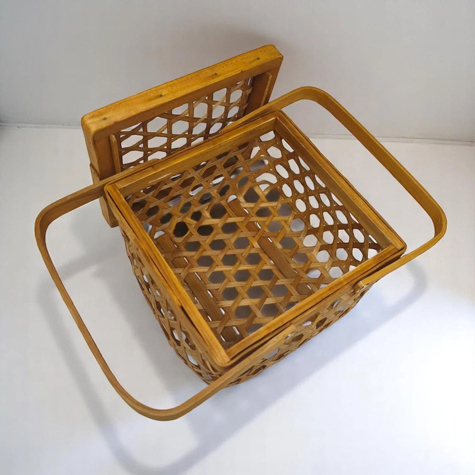 AKDC Wooden Picnic Storage Boxes With Handle Beige Wicker for Shelf Organizer DÃ©cor-20cmX16cm-(Beige) - Image 3