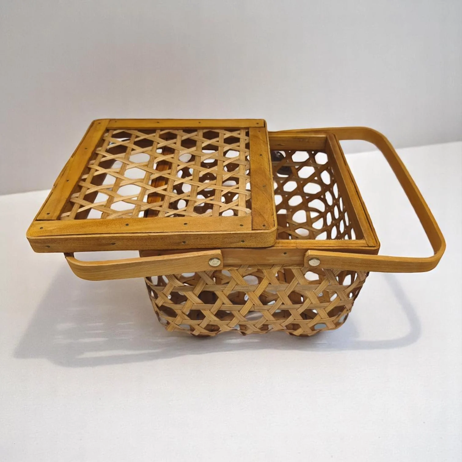 AKDC Wooden Picnic Storage Boxes With Handle Beige Wicker for Shelf Organizer DÃ©cor-20cmX16cm-(Beige) - Image 4