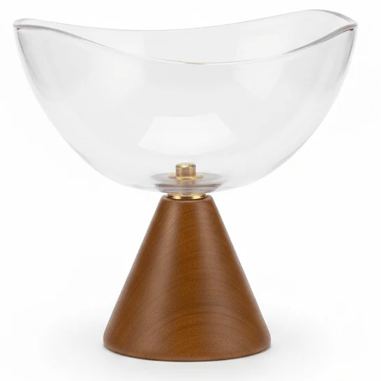 AKDC Wooden Footed Glass Fruit Bowl – Elegant Display Bowl for Dining Table & Kitchen Use – 20 cm