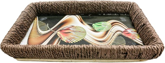 AKDC Wooden Tray Rectangular Medium Multicolor-36cmX26cmX5cm