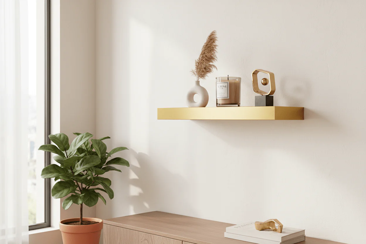 AKDC Wooden Floating Wall Shelf 40*23.5*3.8 Cm - Gold Color - Image 2