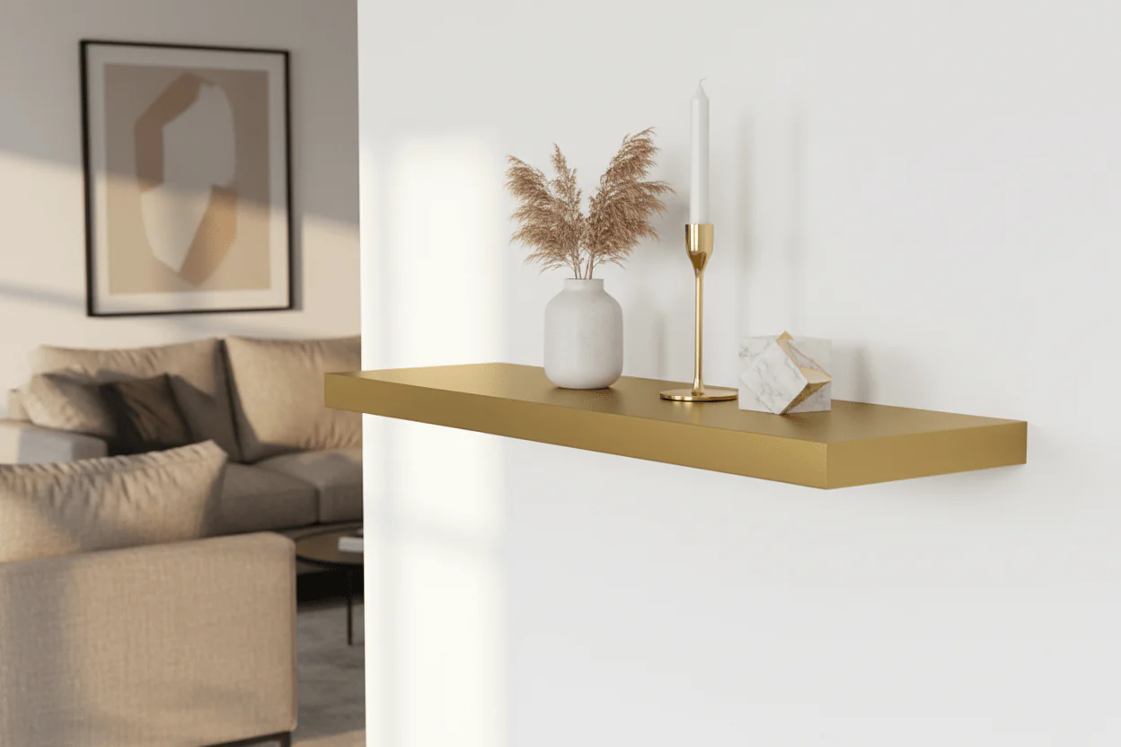 AKDC Wooden Floating Wall Shelf 60*23.5*3.8 cm - Gold Color - Image 2