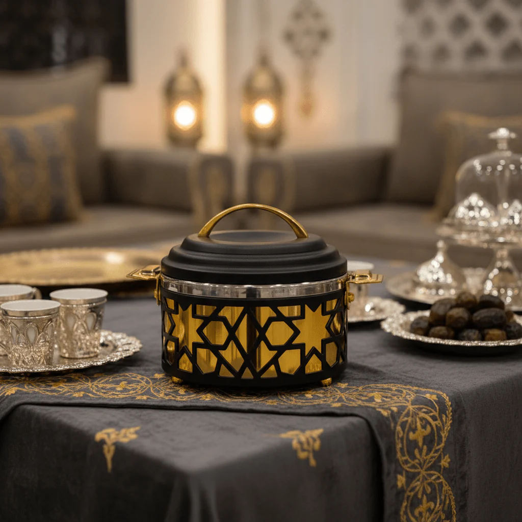Al Habbai Elegant Black & Gold Insulated Hot Pot for Modern Kitchen Serving – 17x13cm - Image 2