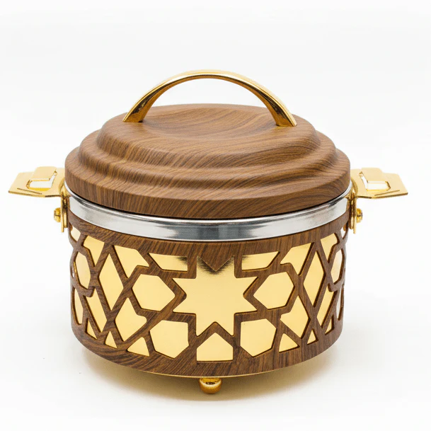 Al Habbai Elegant Brown & Gold Insulated Hot Pot for Stylish Dining and Heat Retention – 17x13cm