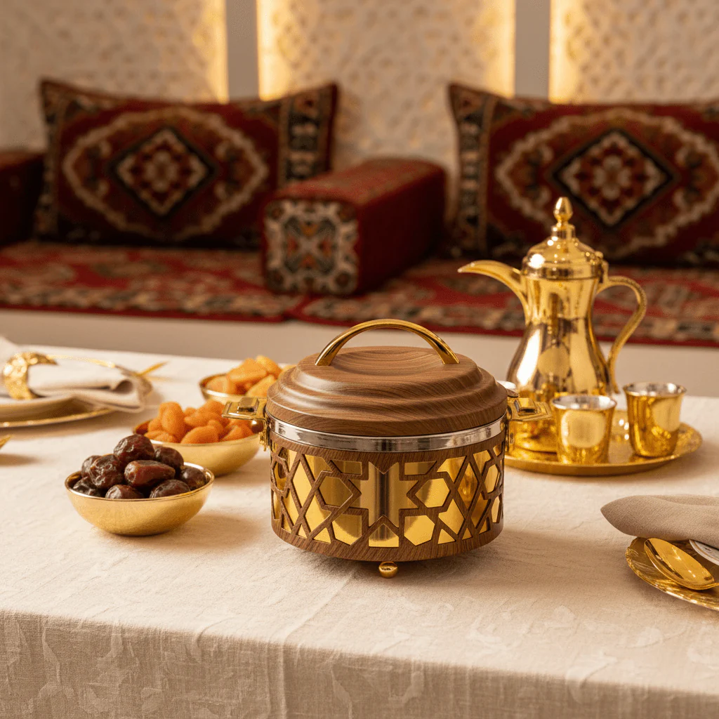 Al Habbai Elegant Brown & Gold Insulated Hot Pot for Stylish Dining and Heat Retention – 17x13cm - Image 2