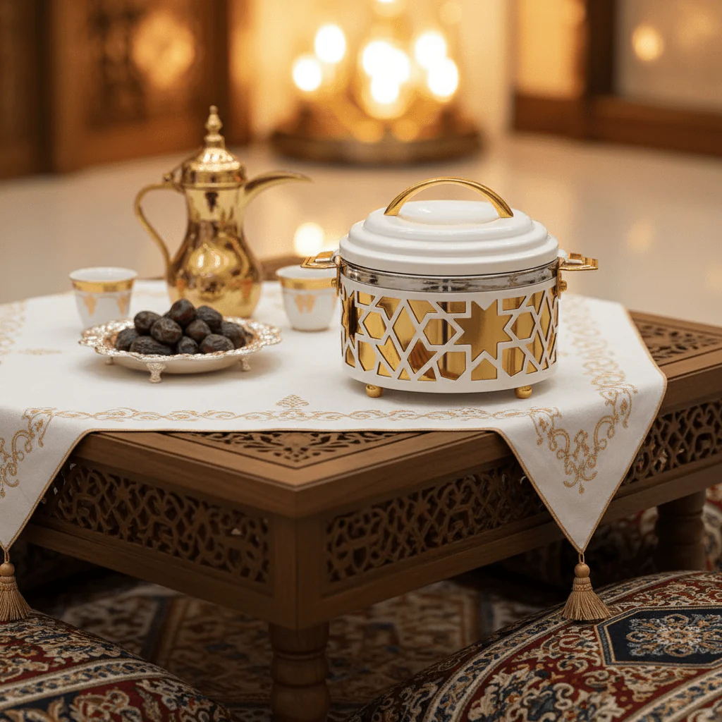 Al Habbai Elegant White & Gold Insulated Hot Pot for Food Storage, Heat Retention & Serving – 17x13cm - Image 2