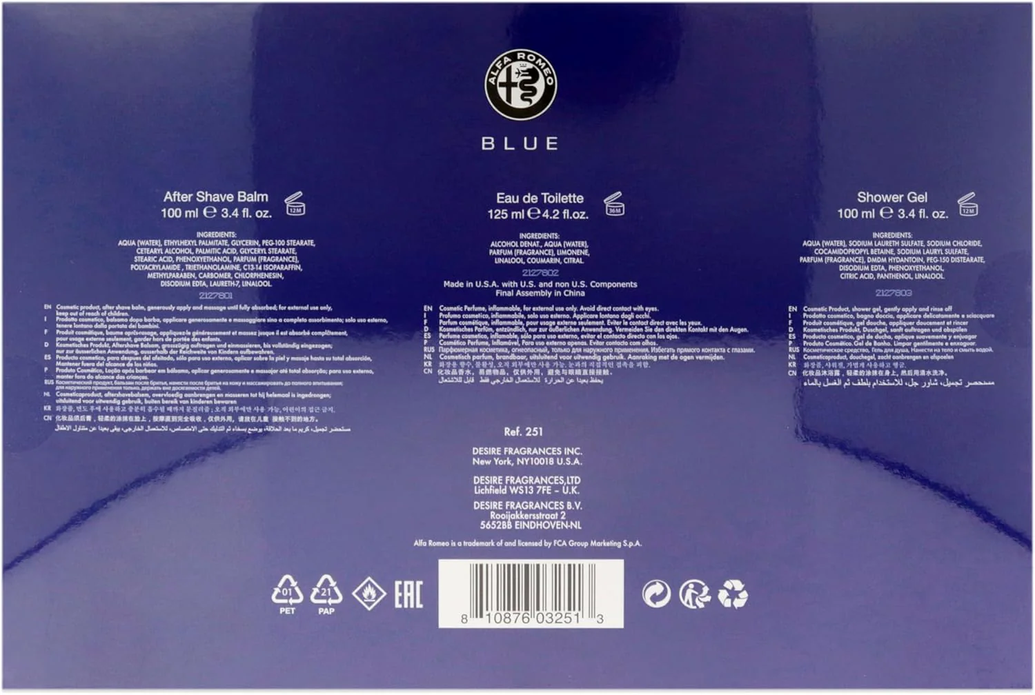 Alfa Romeo Alfa Romeo Blue 4.2 oz EDT Spray 3.4oz Shower Gel, 3.4oz After Shave Balm Men 3 Pc Gift Set (10034096) - Image 4