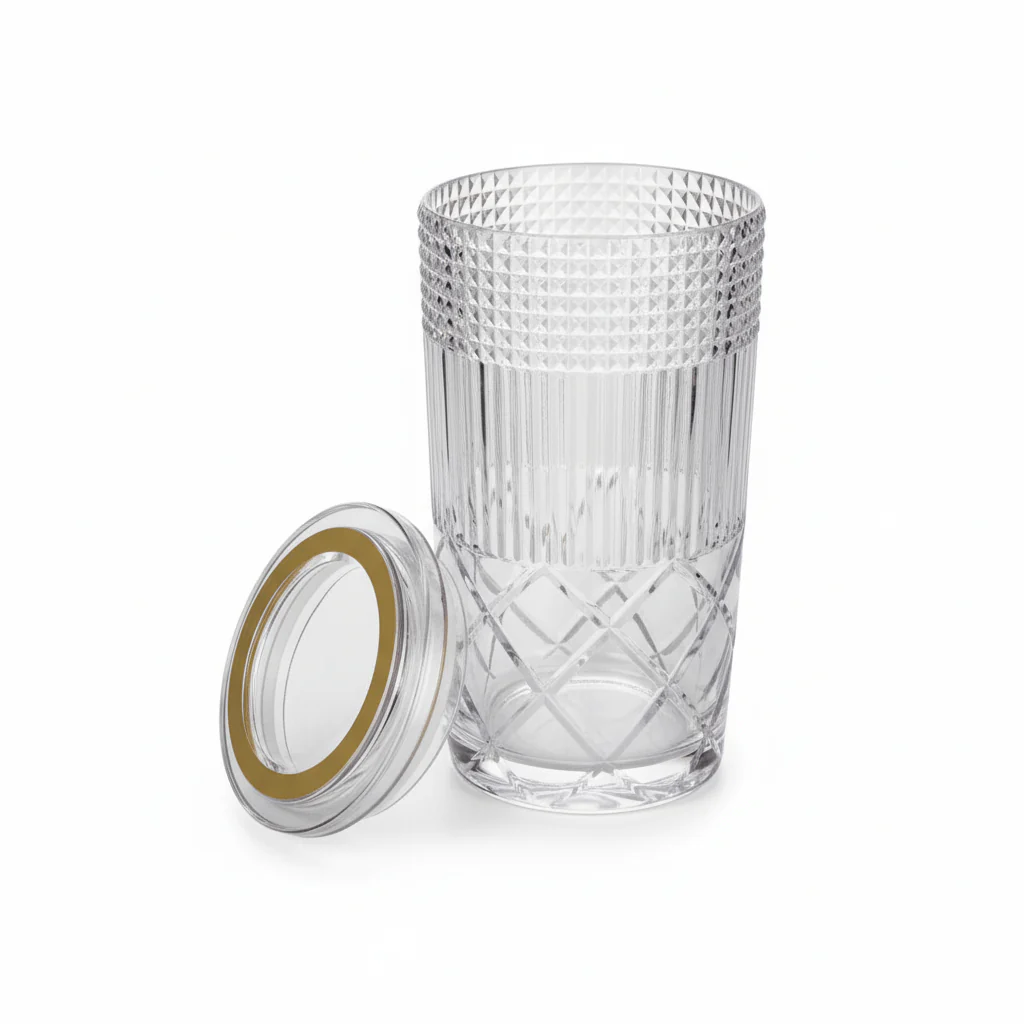 Alhoora Designer Round Airtight Acrylic Storage Canister – Transparent Body with Unique Decorative Pattern, Large Capacity 1200 ml - Image 3