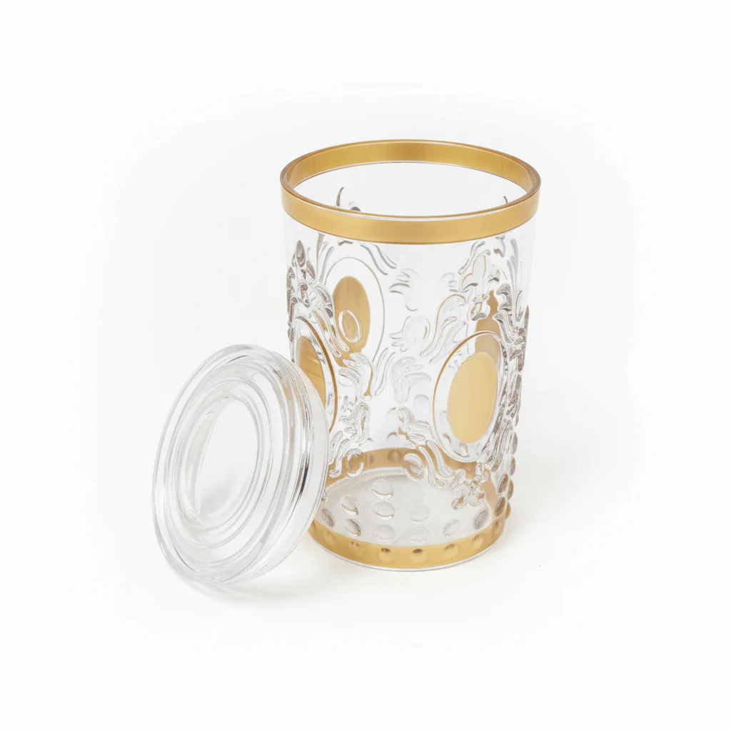 Alhoora Luxury Round Airtight Acrylic Storage Canister – Transparent Body with Elegant Golden Decorative Design, 1000 ml - Image 3