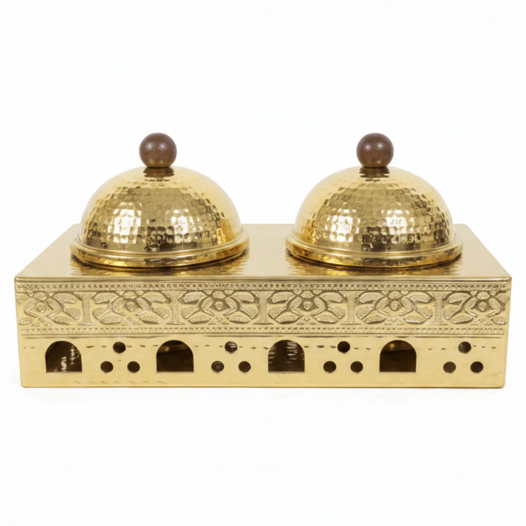 Almarjan 2-Piece Gold Candy Bowl Set with Metal Stand – Decorative Serving Set for Dry Fruits, Nuts & Sweets – 12.5 × 33 × 17 cm