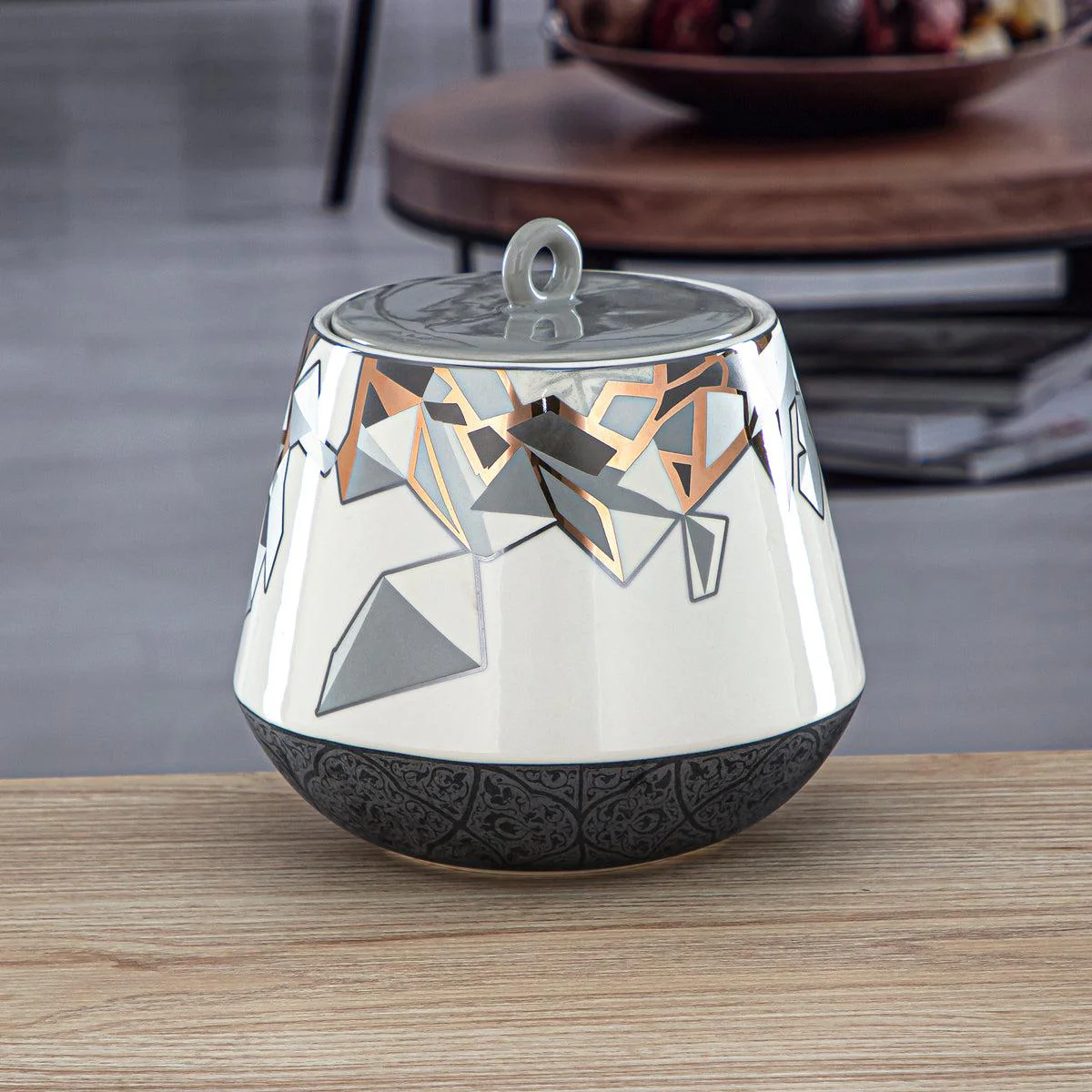 Almarjan Porcelain Candy Jar with Lid 1200ml, Multicolor