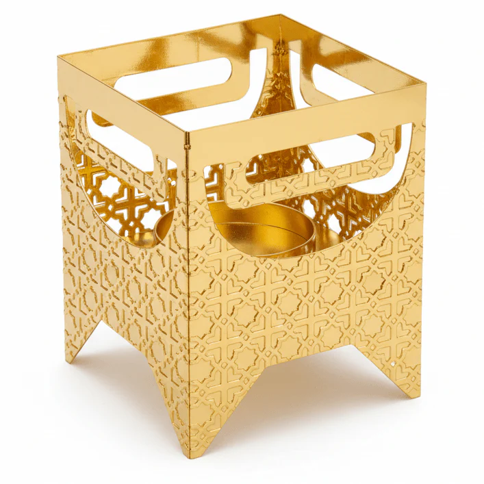 Almarjan Compact Gold Metal Food Warmer Stand for Serving Dishes and Keeping Meals Warm – 13x10cm