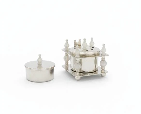 ALMARJAN Decorative Ceramic Incense Burner with Matching Incense Container – Elegant White and Silver Aroma Set for Home, Office, or Prayer Space 13x10 cm - Image 2