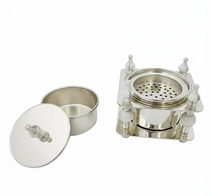 ALMARJAN Decorative Ceramic Incense Burner with Matching Incense Container – Elegant White and Silver Aroma Set for Home, Office, or Prayer Space 13x10 cm - Image 3