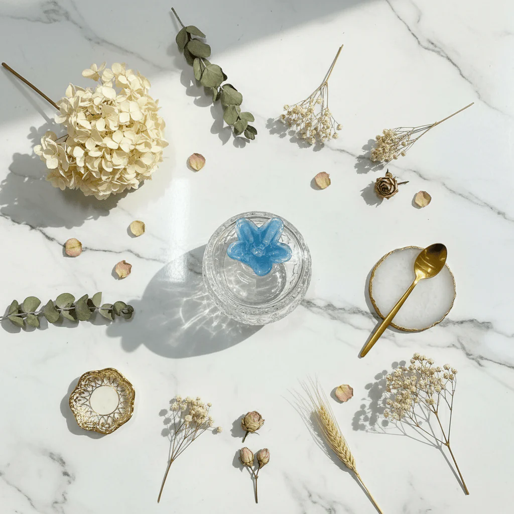 Almarjan Diamond-Cut Glass Candy Bowl with Decorative Blue Floral Lid for Luxury Table Display – 11 × 10 cm - Image 3