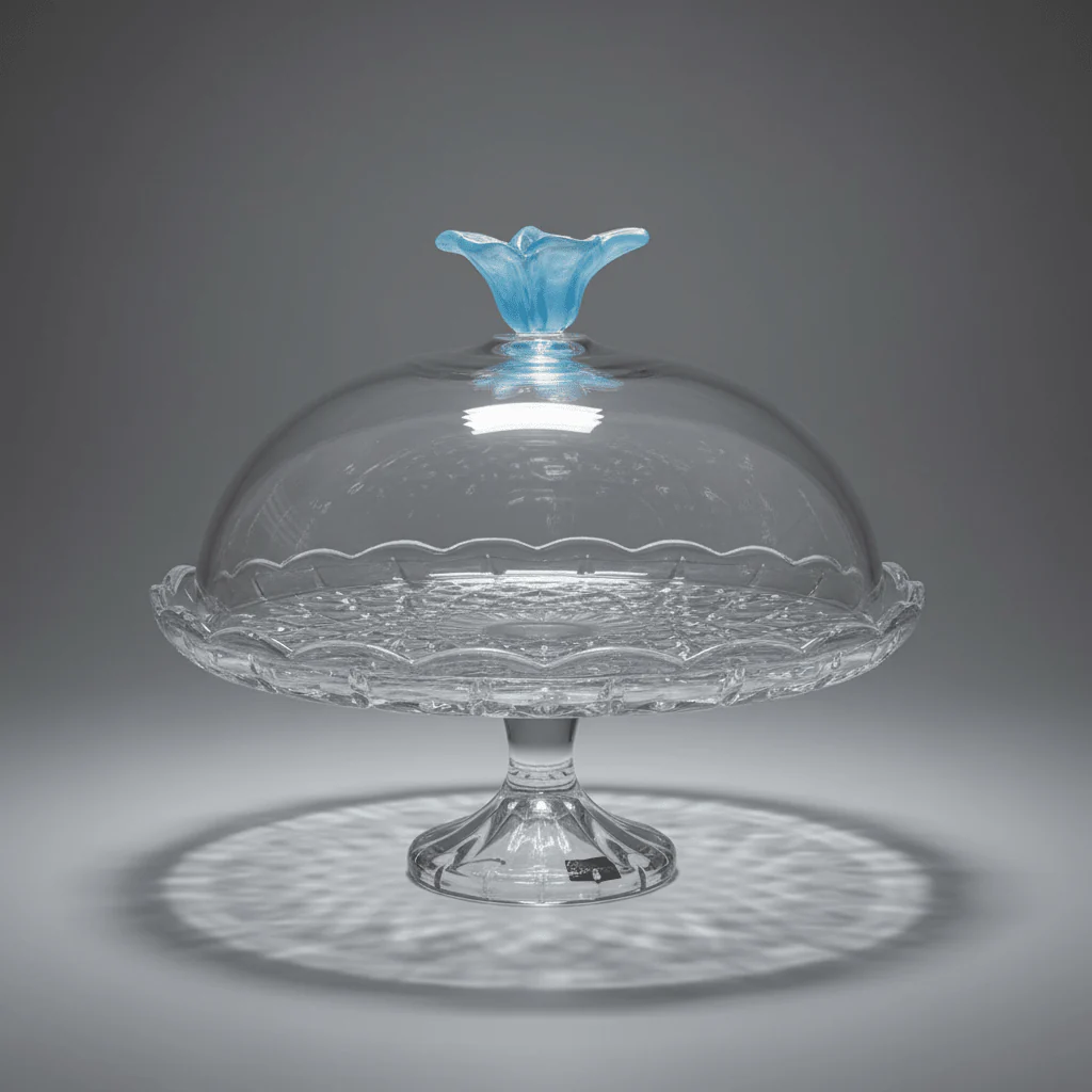 Almarjan Diamond-Cut Glass Candy Serving Tray with Blue Floral Dome Lid for Elegant Presentation – 31 × 12 cm - Image 4