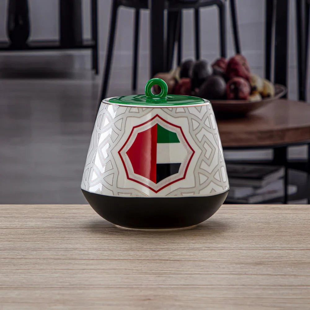 Almarjan Fonon Collection Porcelain Candy Jar 1200ml UAE Flag Design-7772