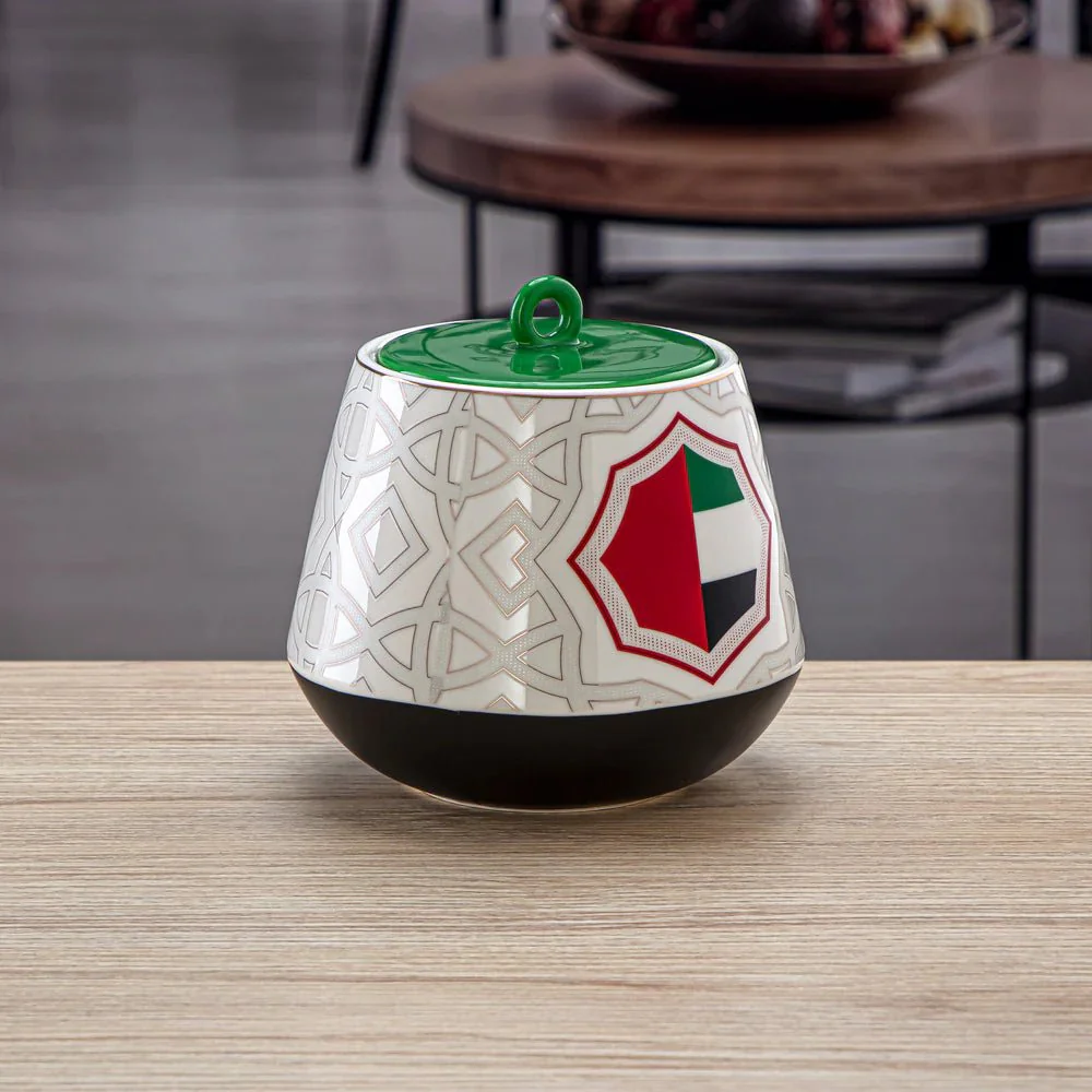 Almarjan Fonon Collection Porcelain Candy Jar 1200ml UAE Flag Design-7772 - Image 2