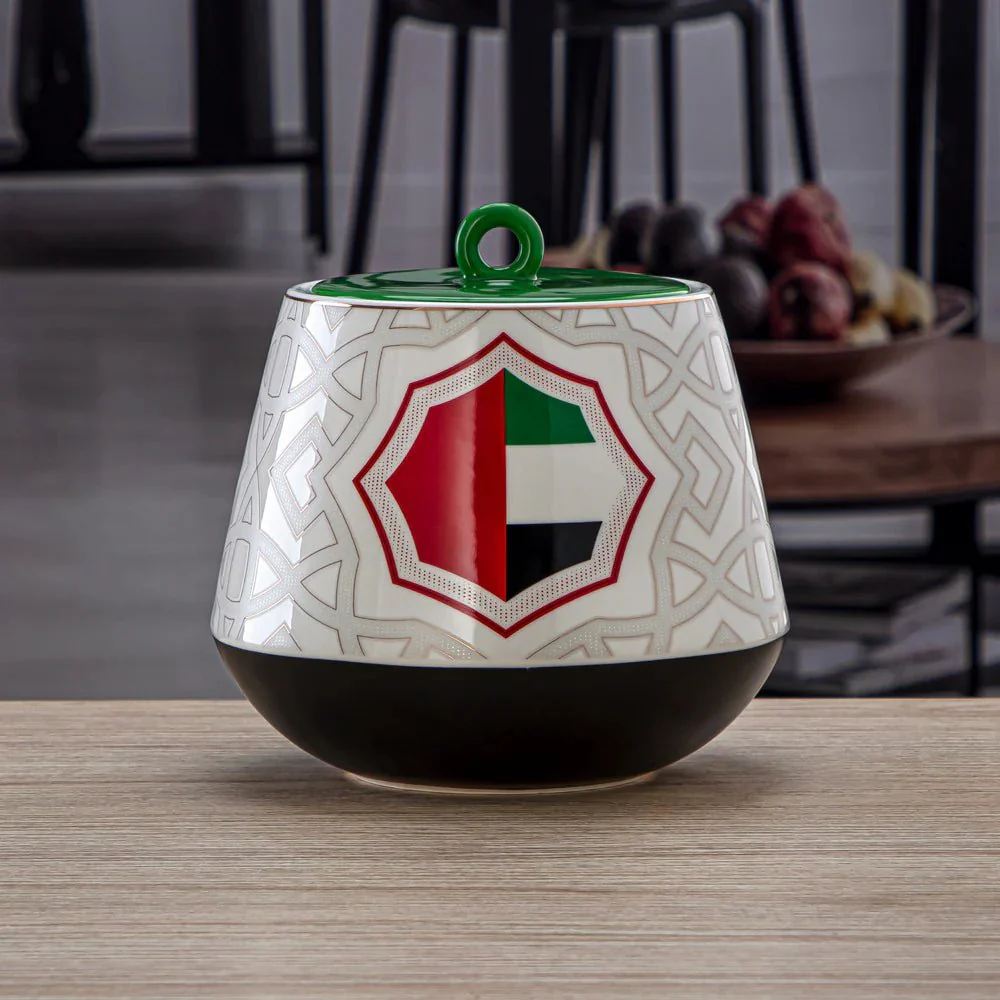 Almarjan Fonon Collection Porcelain Candy Jar 1800ml UAE Flag Design-7772