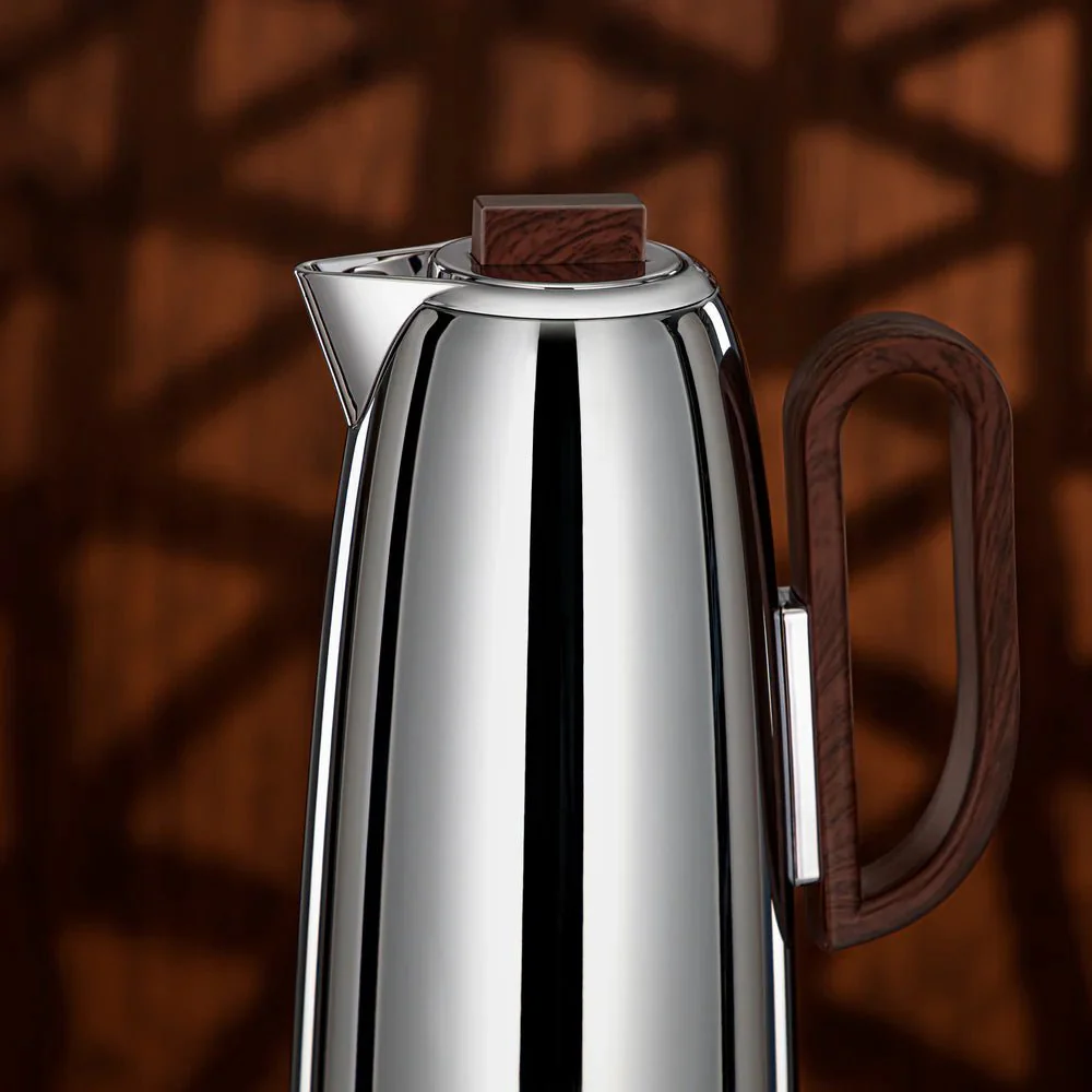 Almarjan Insulated Flask Combo 0.7L & 1L – Silver Body with Dark Wood Detailing - Image 2