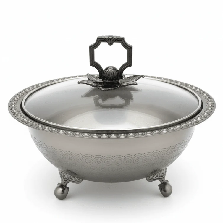 Almarjan Modern Black Metal Dates Bowl with Glass Lid for Contemporary Table Setup – 20cm