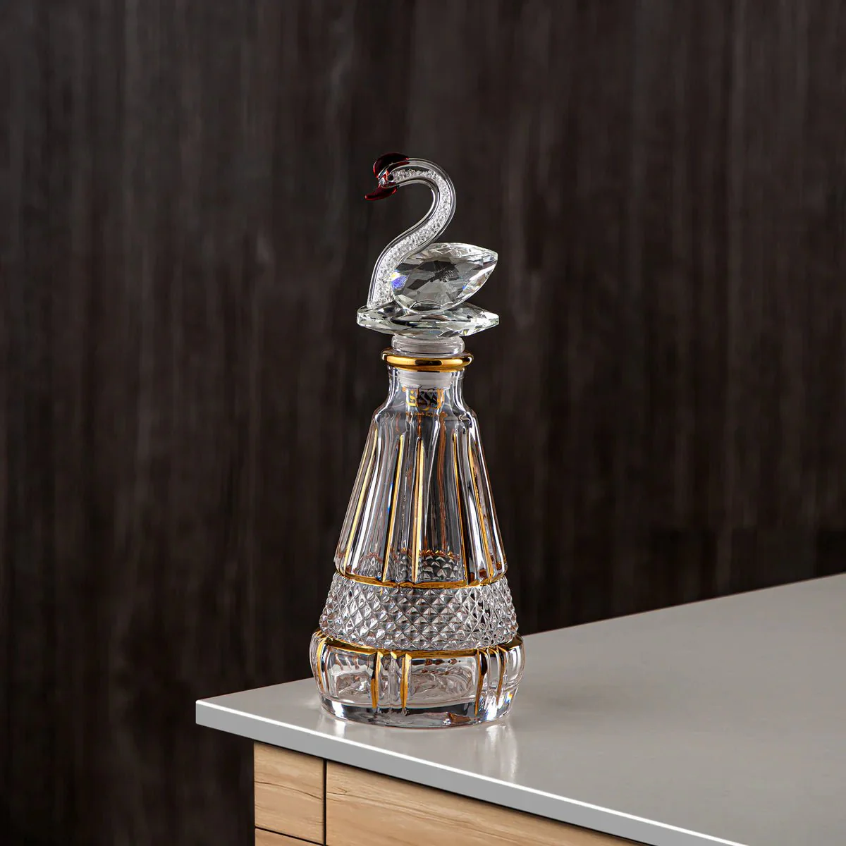 Almarjan Perfume Bottle 17 Tola(VR-D41-4-Golden) - Glass with Swan Knob - Image 2