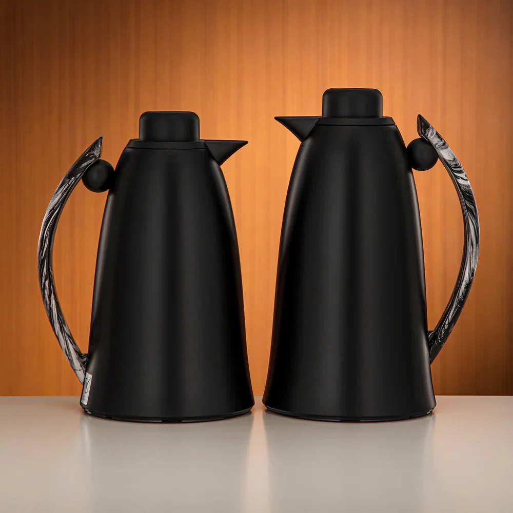 Almarjan Premium Flask Set 0.7L & 1L – Matte Black with Black Marble Design