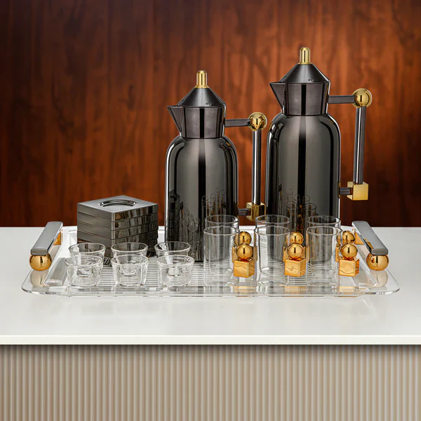 Almarjan Premium Gun Black & Gold 21-Piece Tea and Coffee Set with Exclusive Artistic Design