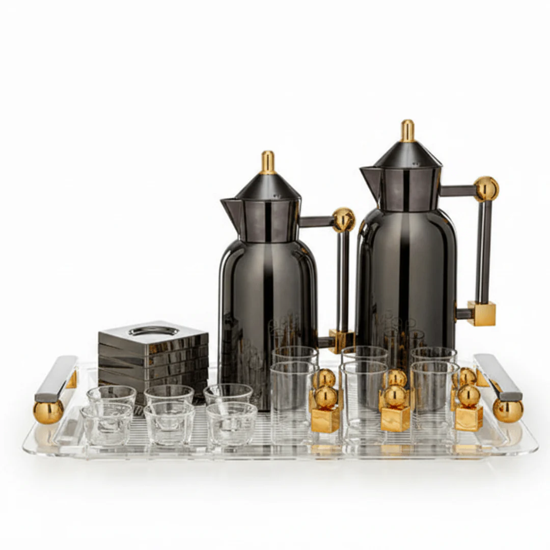 Almarjan Premium Gun Black & Gold 21-Piece Tea and Coffee Set with Exclusive Artistic Design - Image 2