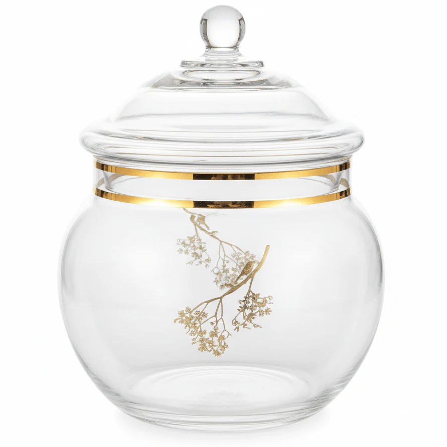 Almarjan Round Glass Candy Pot with Lid | Crystal-Clear Storage Jar | 12cm
