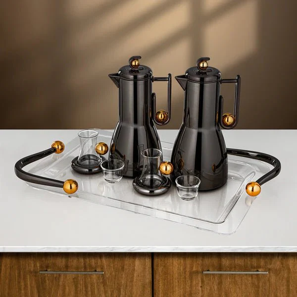 Almarjan Royal Luxury Gun Black & Gold 21-Piece Tea and Coffee Serving Set for Elegant Hospitality and Home Décor - Image 2