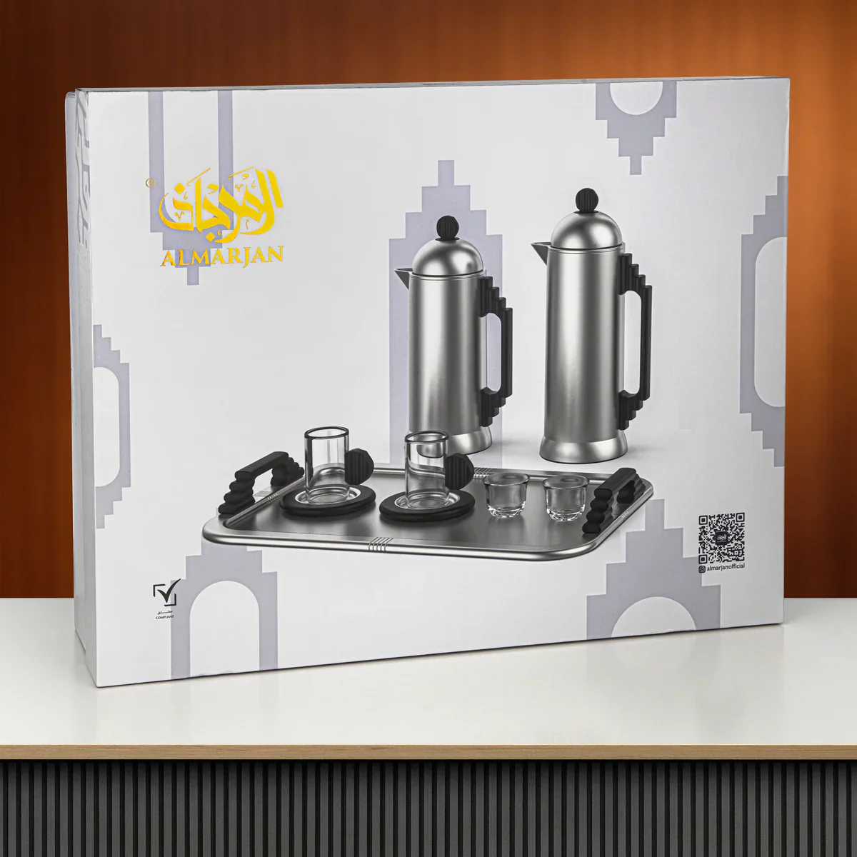 Almarjan Signature 21 Pieces – Nickel with Black Handles & Accents Tea and Coffee Set with Modern Decorative - Image 2