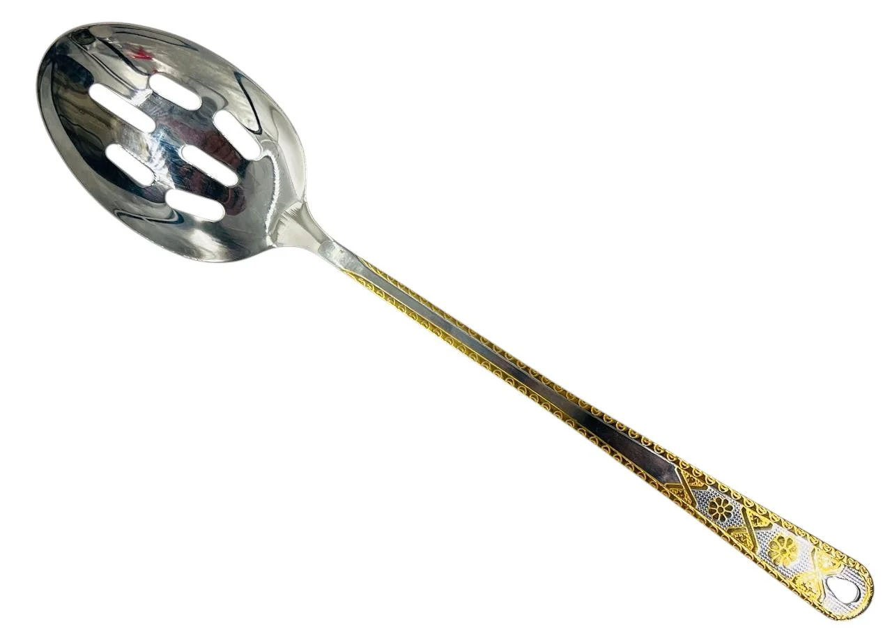 Almarjan Stainless Steel Slotted Spoon 36cm*7cm, Silver/Gold, CUT0010247