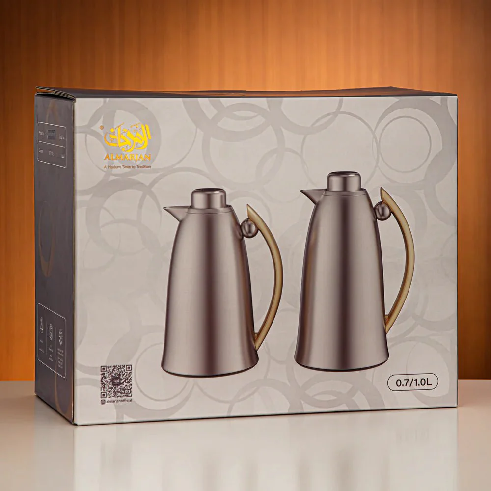 Almarjan Vacuum Flask Set 0.7L + 1L – Sleek All-Silver Finish - Image 2