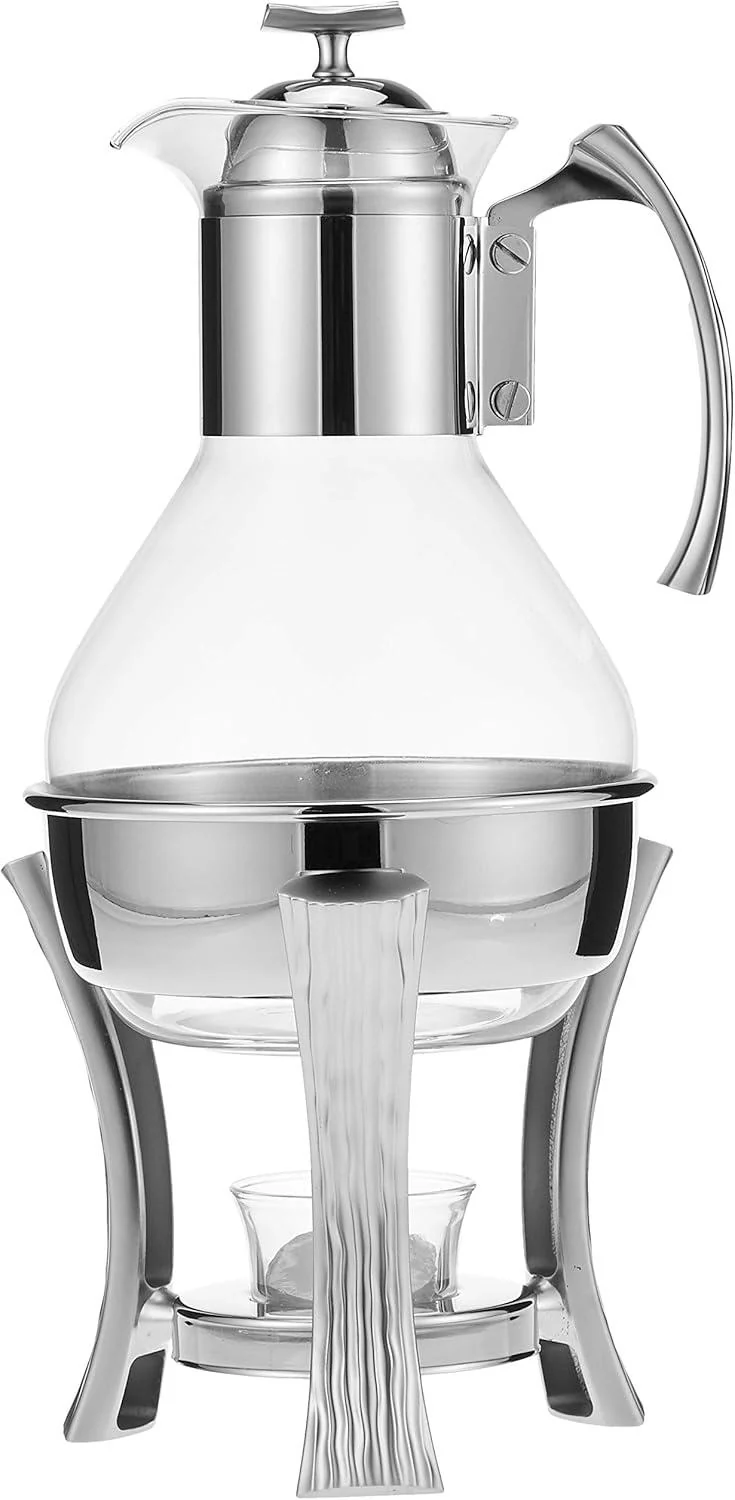 ALPENBERG Glass  Tea Pot with Warmer, Silver, 10 Cup Size