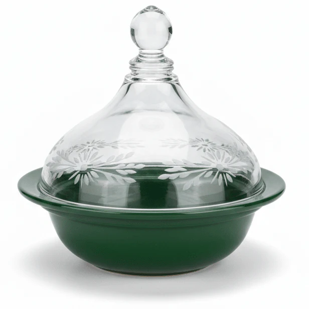 Ameco Green Ceramic Decorative Tajine Dish with  Acrylic Lid – Moroccan Style Mini Tajine for Serving Snacks, Sauces and Appetizers – 14 × 12 cm