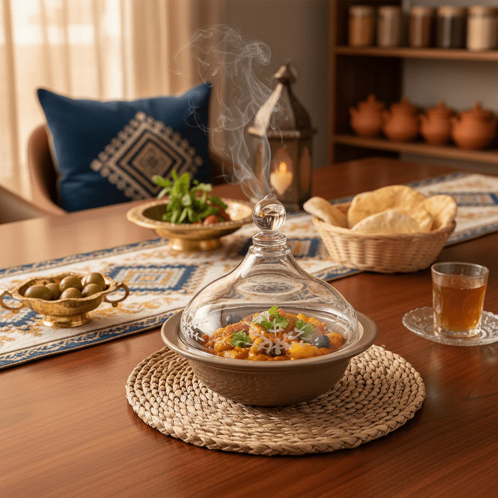 Ameco Modern Gray Ceramic Tajine Serving Dish with  AcrylicLid – Decorative Moroccan Style Mini Tajine for Kitchen and Table Presentation – 14 × 12 cm - Image 2