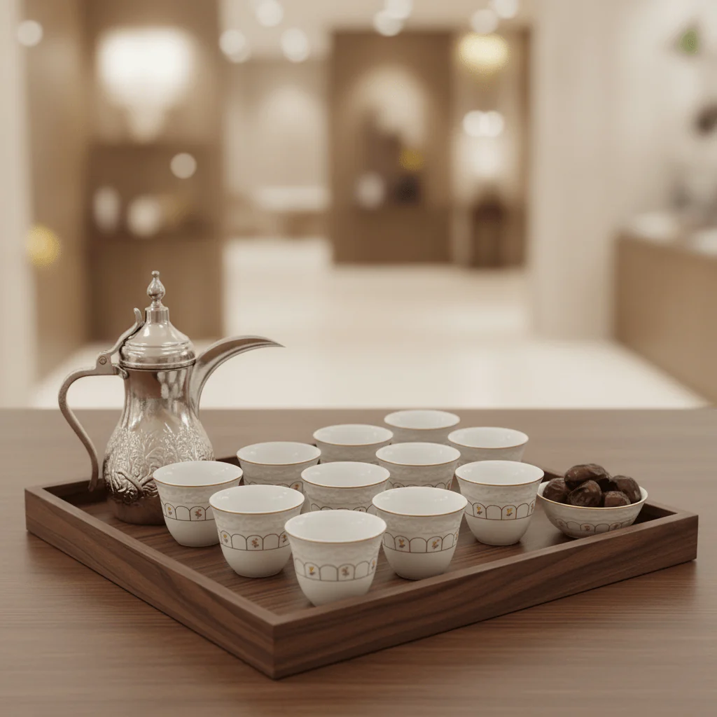 Angela 12pcs White Ceramic Cawa Cup Set with Golden Rim and Floral Design Elegant 80ml Mini Cups for Arabic Coffee Espresso and Traditional Serving Use - Image 2