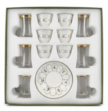 Angela 18-Piece Floral Elegance Tea & Coffee Set – White with Flower Design