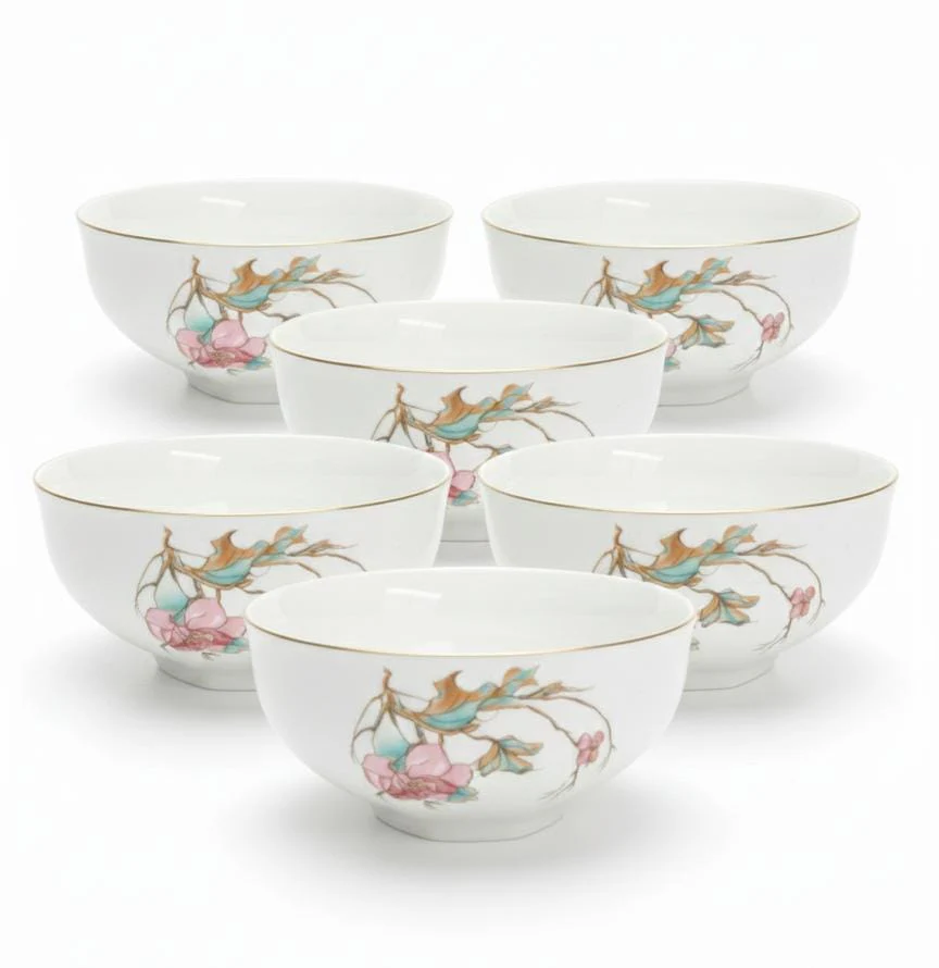 Angela Floral Charm 6-Piece Ceramic Bowl Set – White (5.5 inch)